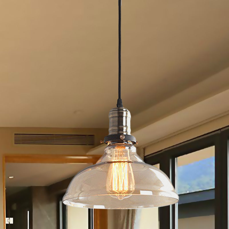 Vintage Glass Dome Hanging Pendant Light for Living Room - Clear/Amber