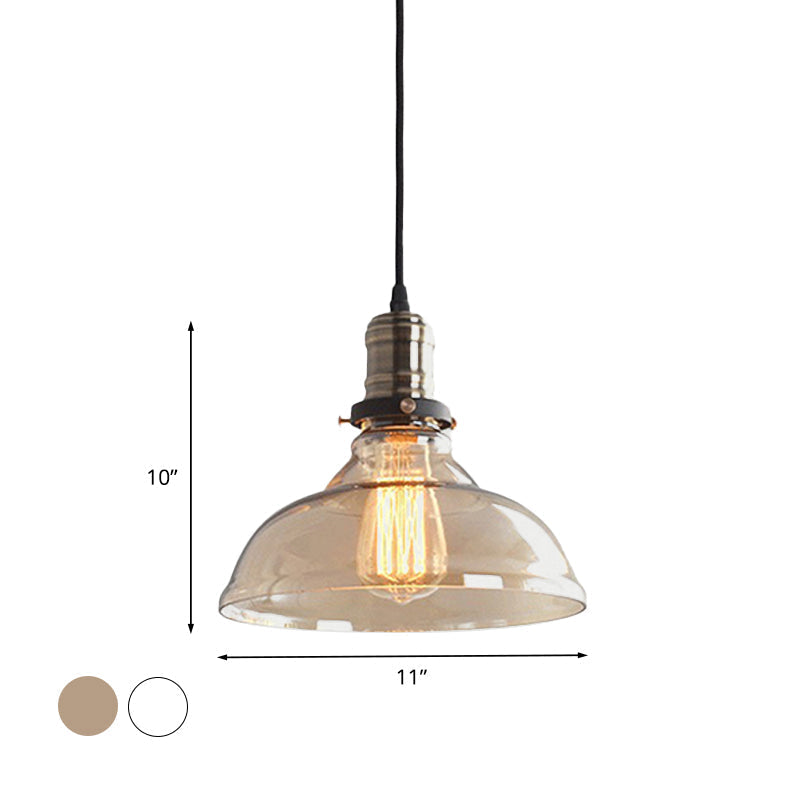 1 Light Pendant Ceiling Lamp - Clear/Amber Antique Glass Dome Living Room Hanging