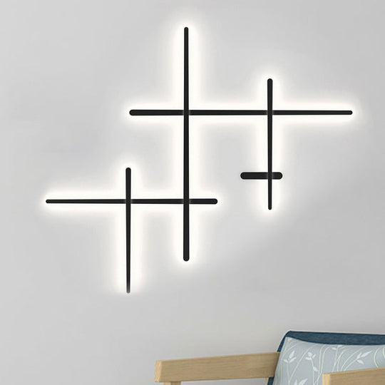 Modern Led Wall Light In Black For Living Room Décor - Crossed Lines Design 5 / White