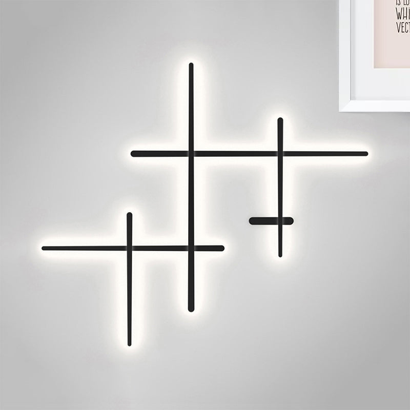 Modern Led Wall Light In Black For Living Room Décor - Crossed Lines Design