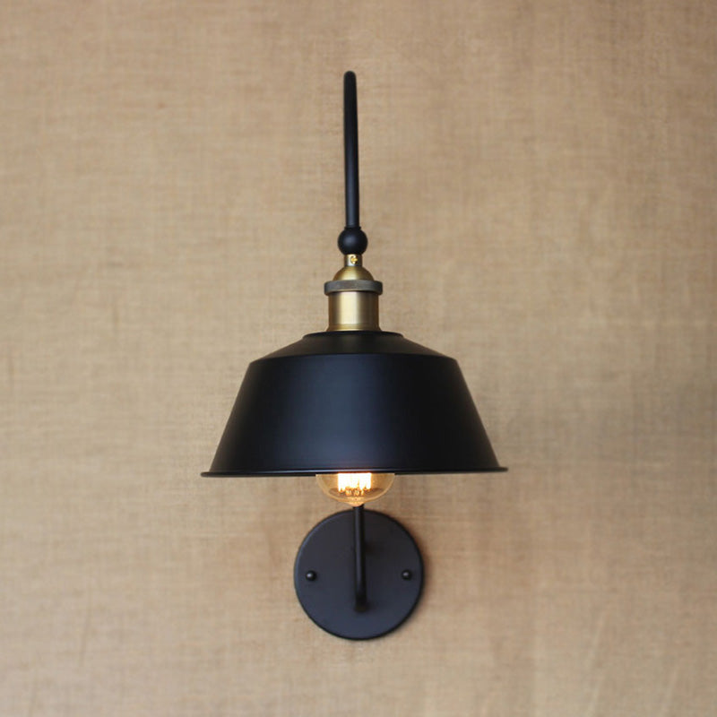 Retro Style Barn/Tapered Shade Wall Light - 10/14 W 1 Metallic Sconce In Black