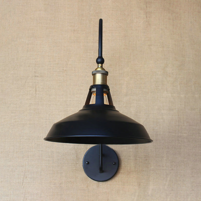 Retro Style Barn/Tapered Shade Wall Light - 10/14 W 1 Metallic Sconce In Black