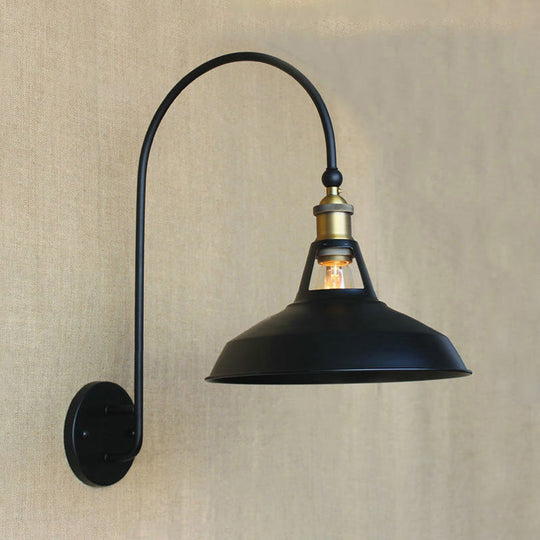 Retro Style Barn/Tapered Shade Wall Light - 10/14 W 1 Metallic Sconce In Black