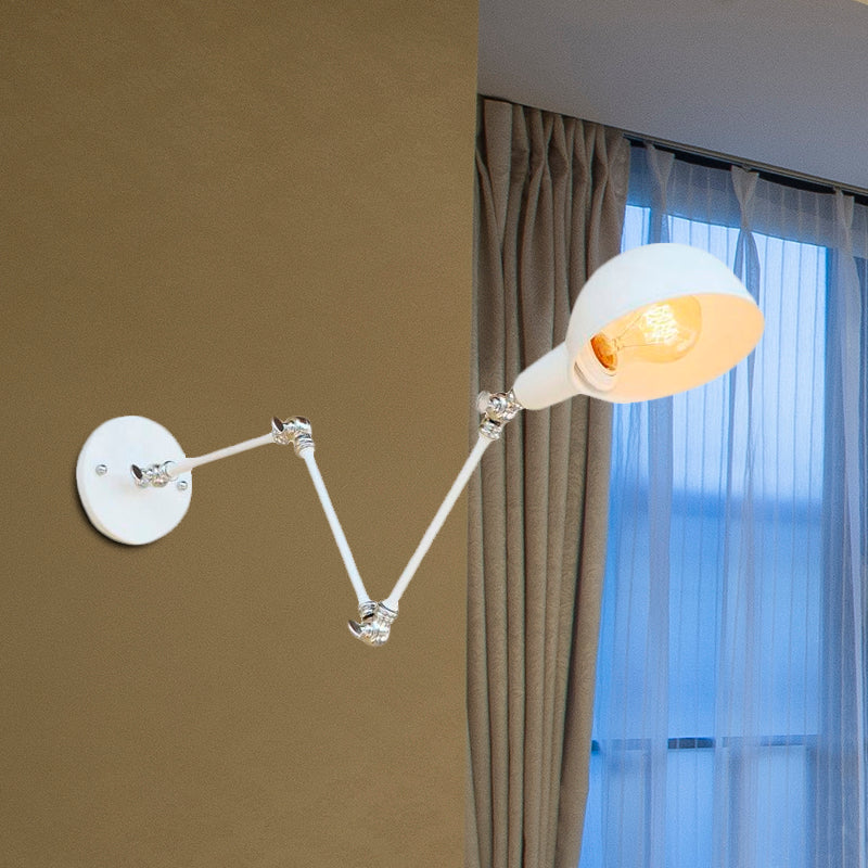 Retro Swing Arm Wall Lamp - Metallic Mini Sconce Light In White For Study Room