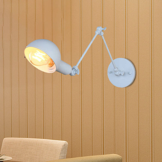 Retro Swing Arm Wall Lamp - Metallic Mini Sconce Light In White For Study Room