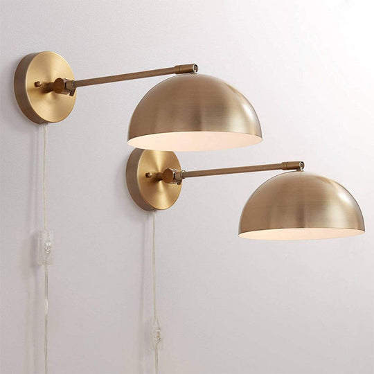 Farmhouse Brass Metal Wall Sconce With Adjustable Dome - 1 Light Living Room Lighting Fixture