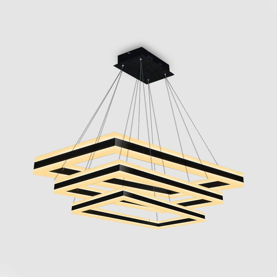 Modern Led Acrylic Rectangular Ceiling Light Chandelier Pendant In Black With Warm/White Option