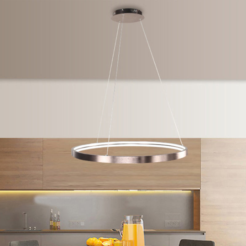 Modern Led Chandelier Light - 16/23.5/31.5 Dia Acrylic Shade Brown Ring Warm/White/Natural