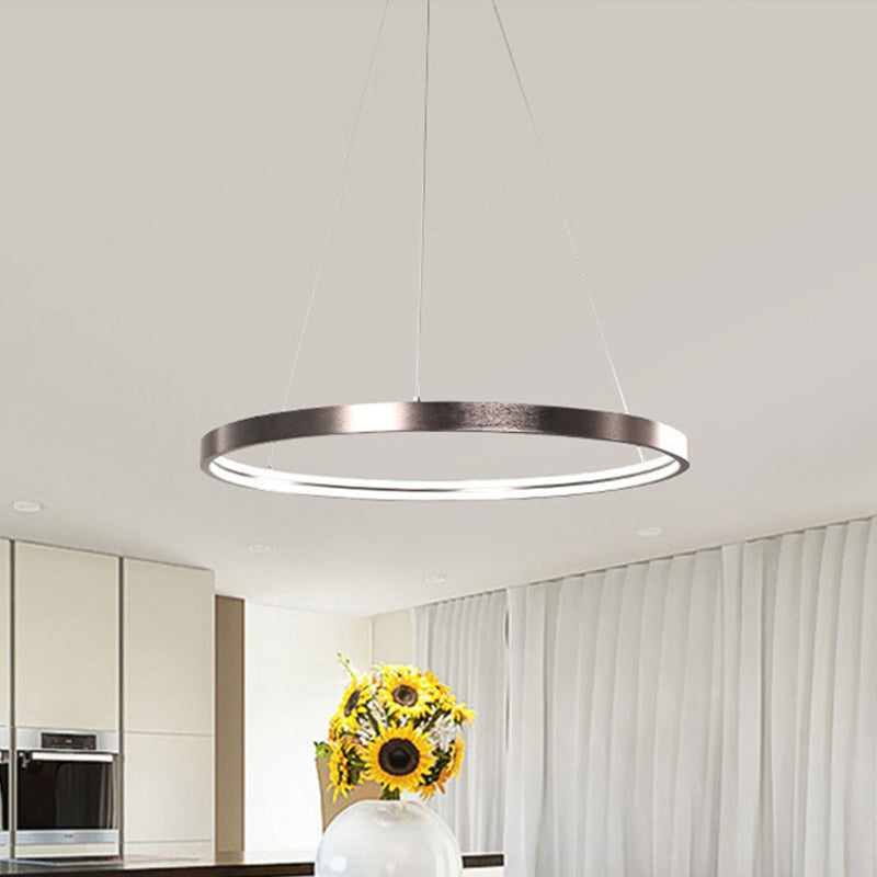 Modern Led Chandelier Light - 16/23.5/31.5 Dia Acrylic Shade Brown Ring Warm/White/Natural