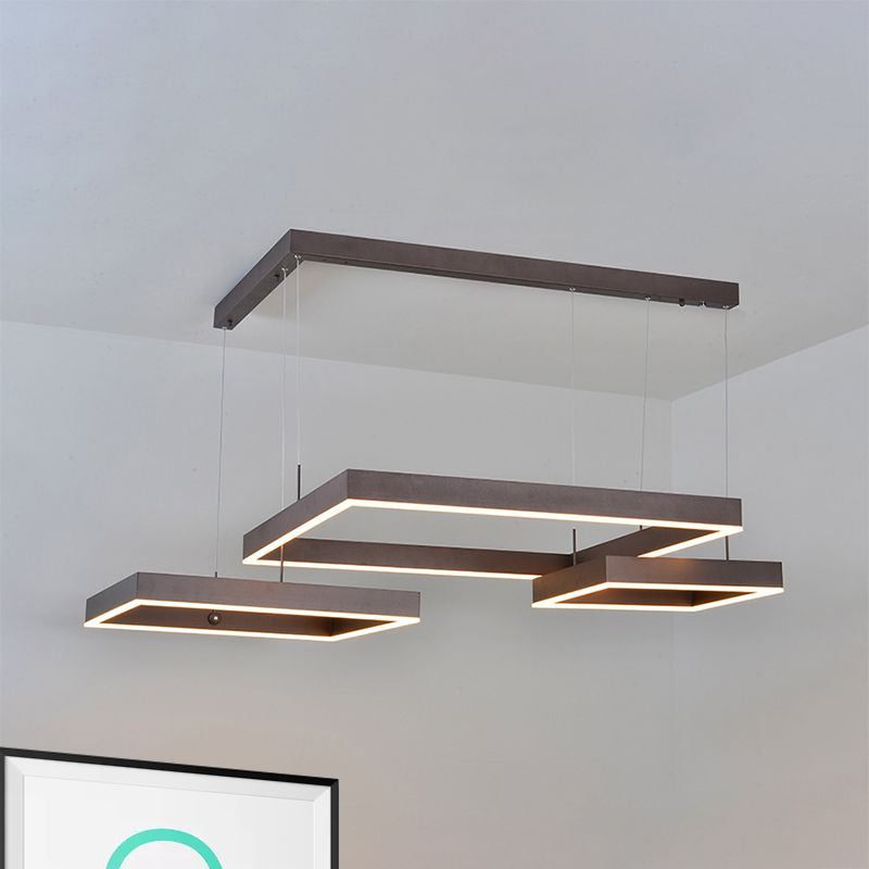 Contemporary Square Led Chandelier Light - Acrylic Brown 2/3 Lights Warm/White Bedroom Ceiling