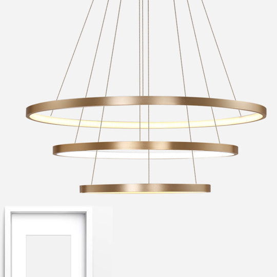 23.5/31.5 Gold Loop Chandelier Pendant With Modern Led Acrylic Ceiling Light In Warm/White