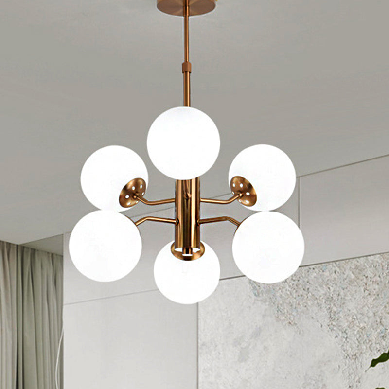 Modern Gold Ball Pendant Chandelier - Multiple Led Lights And Sputnik Design With White Glass