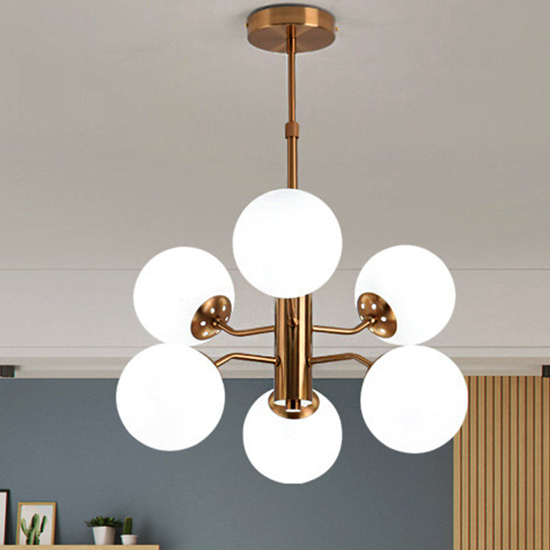 Modern Gold Ball Pendant Chandelier- White Glass LED Hanging Lamp with Sputnik Design