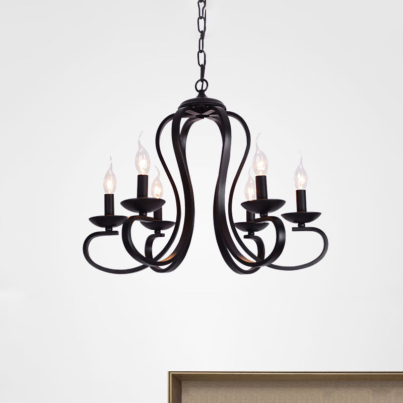 Flameless Industrial Candle Ceiling Lamp - 3/5 Bulb Metallic Hanging Light in Black for Living Room