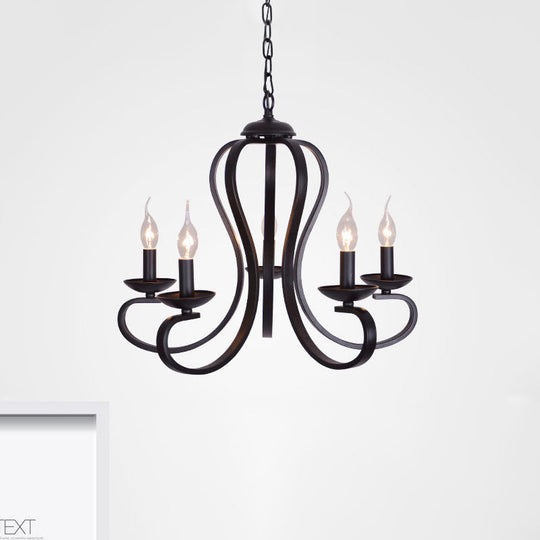 Flameless Industrial Candle Ceiling Lamp - 3/5 Bulb Metallic Hanging Light in Black for Living Room