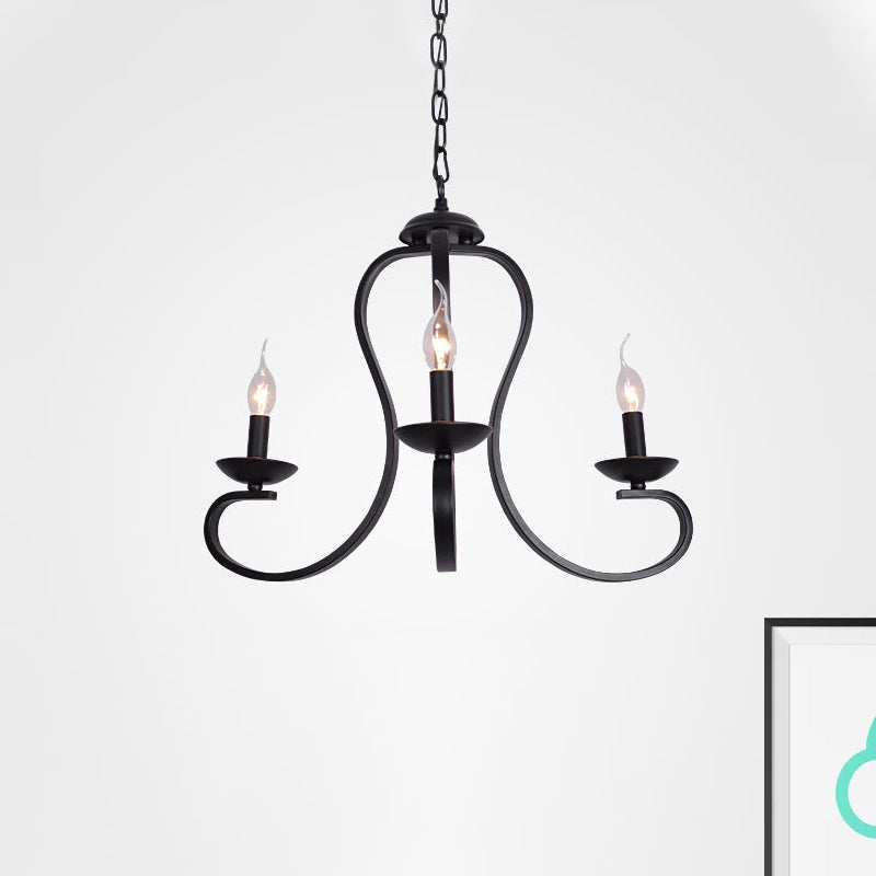 Flameless Industrial Candle Ceiling Lamp - 3/5 Bulb Metallic Hanging Light in Black for Living Room