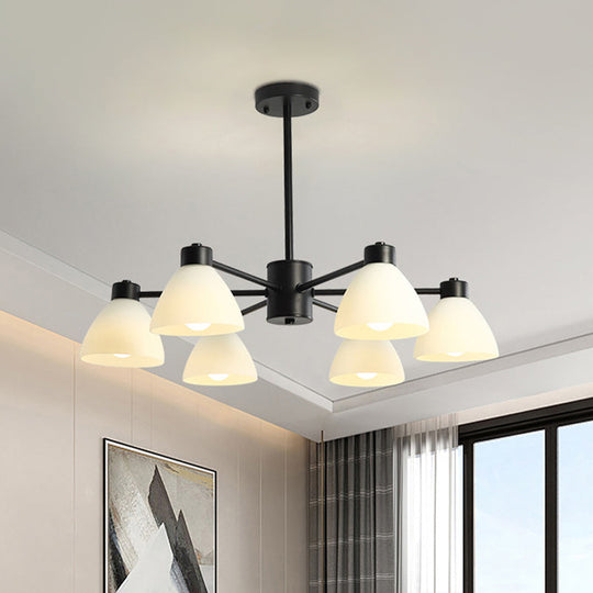 Dining Room Chandelier Lamp Modern Style Black Finish With White Glass Shade 6/8/12 Heads