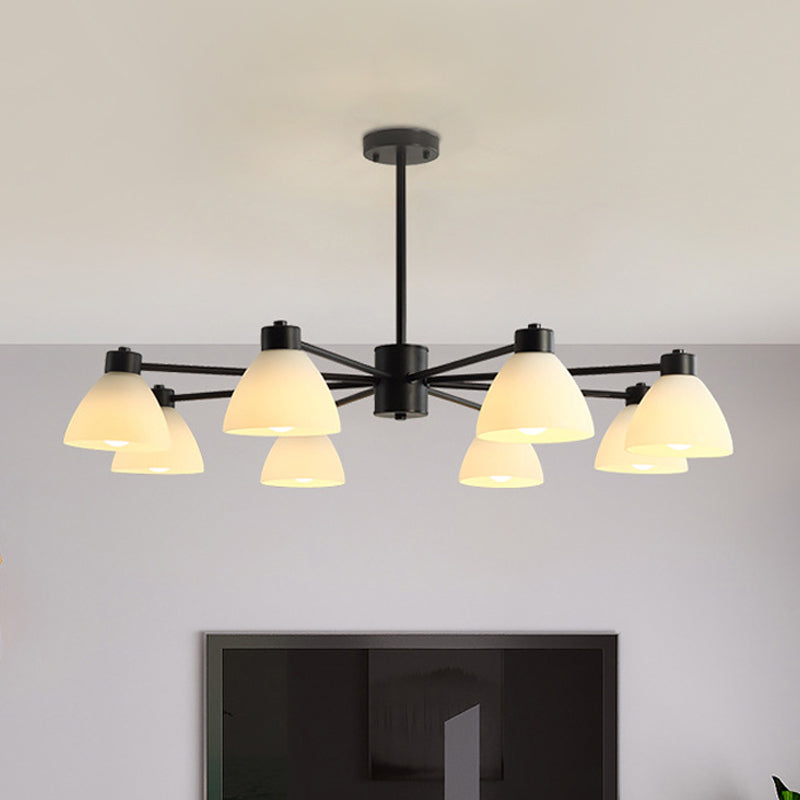 Dining Room Chandelier Lamp Modern Style Black Finish With White Glass Shade 6/8/12 Heads