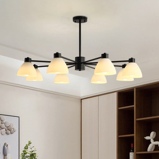 Modern Black Chandelier Lamp - 6/8/12-Head Dining Room Suspension Light with Dome White Glass Shade