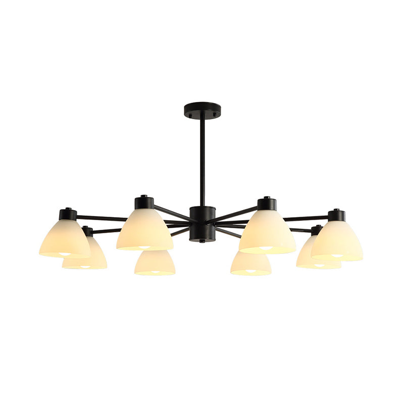 Dining Room Chandelier Lamp Modern Style Black Finish With White Glass Shade 6/8/12 Heads