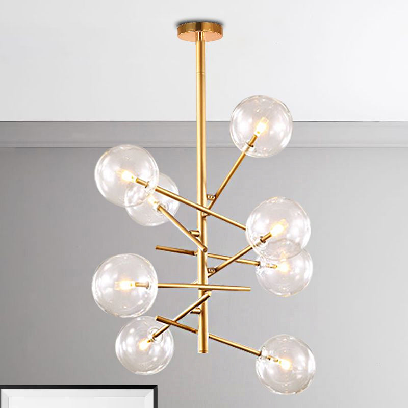 Starburst Design Led Chandelier With 6/8 Lights - Clear Glass Gold Finish