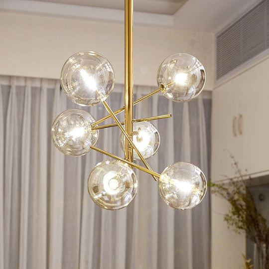 Starburst Design Led Chandelier With 6/8 Lights - Clear Glass Gold Finish