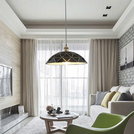 Industrial Black/White Metal Pendant Light For Living Room - 1 Dome Suspension Lamp 13/16/19.5 Wide