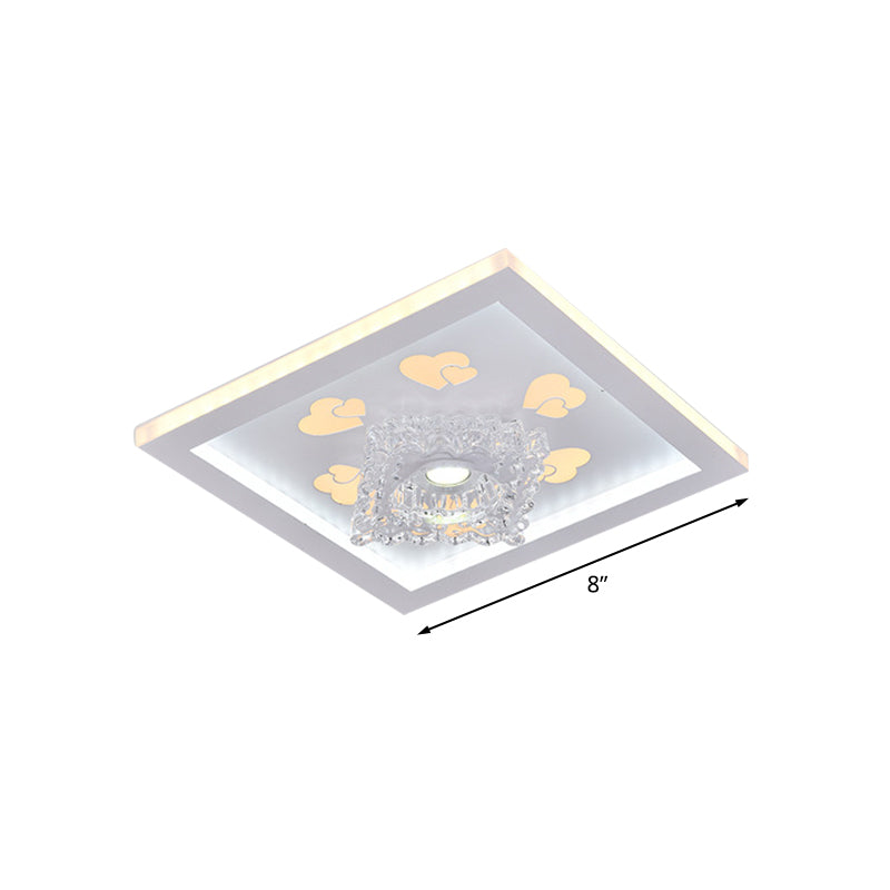 White Heart Pattern LED Flush Mount Ceiling Light with Crystal Accent - Modern Bedroom Lighting