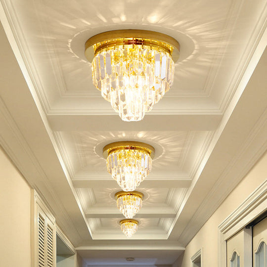 4 Bulbs Tapered Gold Crystal Flushmount Ceiling Light - Traditional Flush Lighting