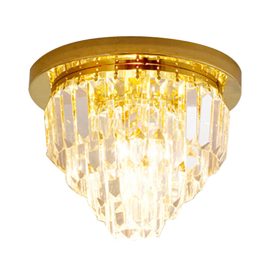 4 Bulbs Tapered Gold Crystal Flushmount Ceiling Light - Traditional Flush Lighting