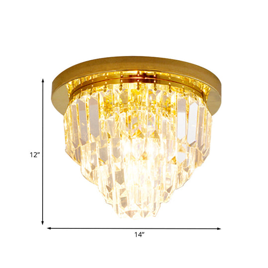 4 Bulbs Tapered Gold Crystal Flushmount Ceiling Light - Traditional Flush Lighting