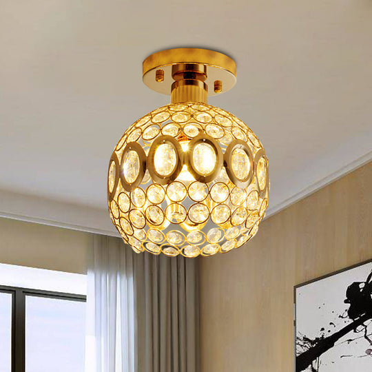 Gold Crystal Semi Flush Ceiling Lamp with Elegant Oval Design