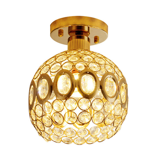 Gold Crystal Semi Flush Ceiling Lamp with Elegant Oval Design