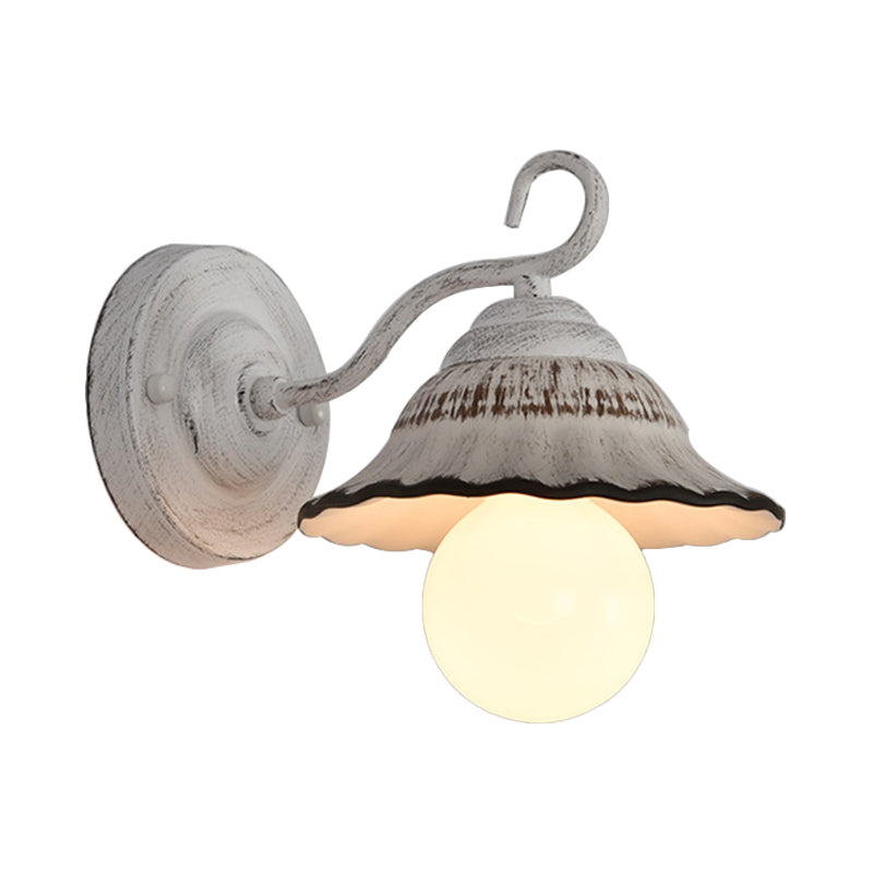 White Matte Wall Mounted Lamp - Country Style Scalloped Bowl Ceramic Light Fixture