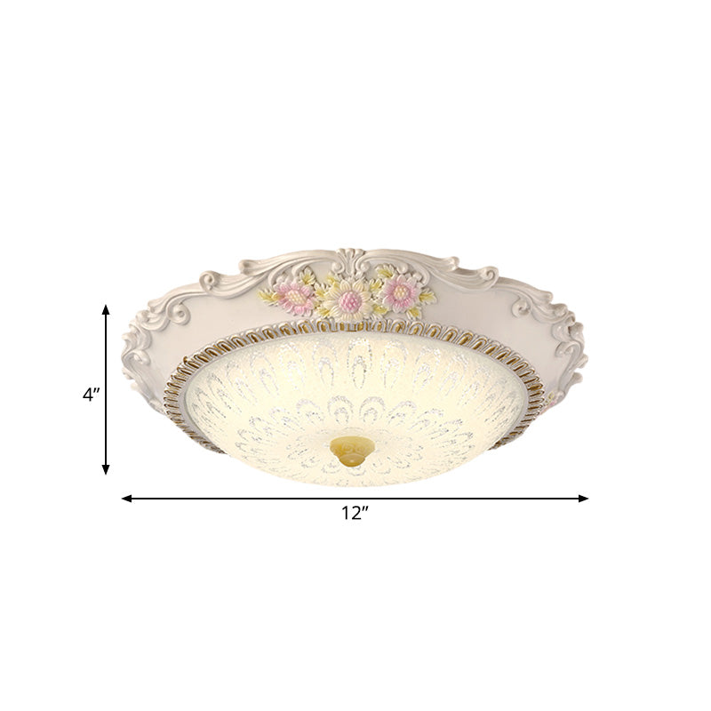 12/16 Country Style Led Sunflower/Rose Flush Light With Seeded Glass Shade