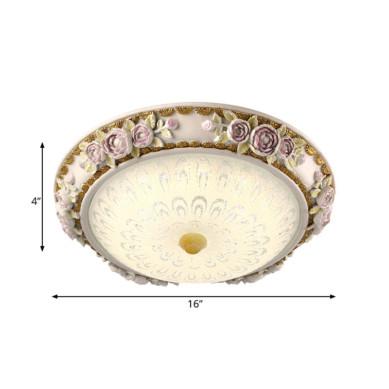 12/16 Country Style Led Sunflower/Rose Flush Light With Seeded Glass Shade