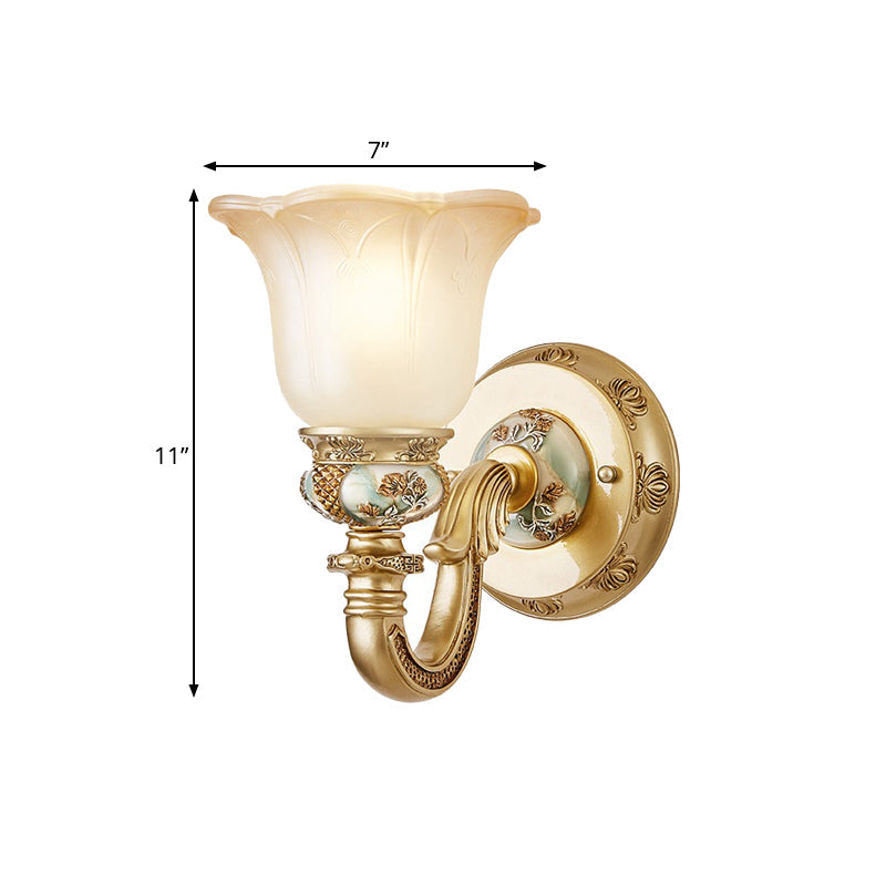 Vintage White Glass Wall Lamp - Flower Indoor Mount Lighting Gold Accent 1 Light Fixture