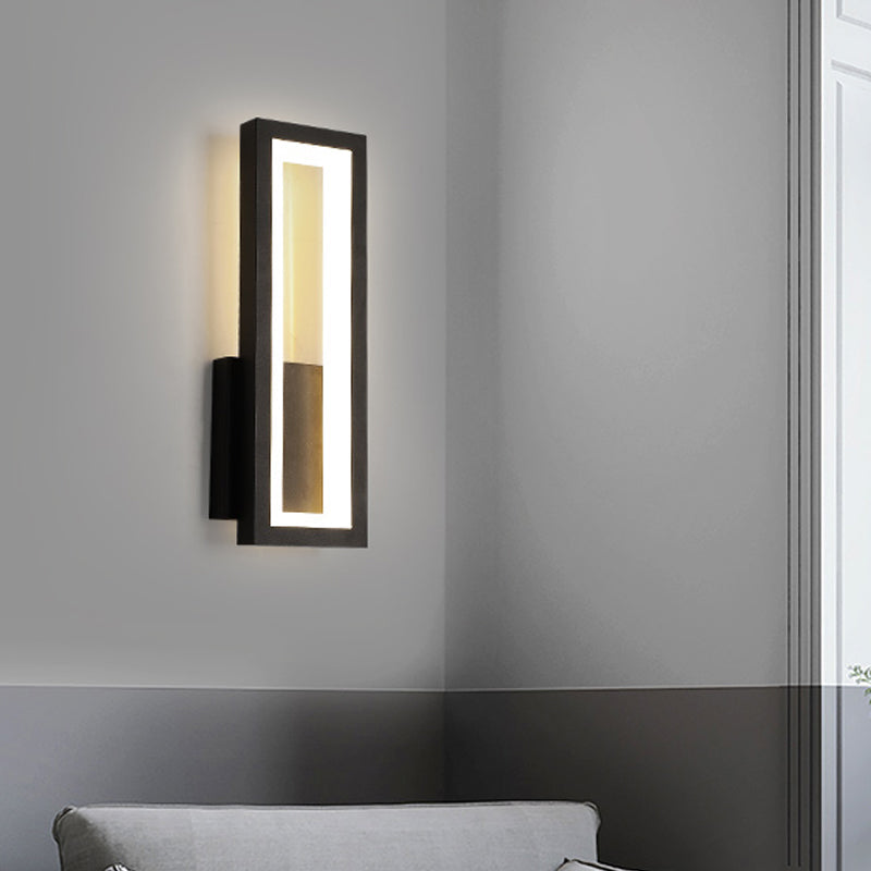 Rectangular Minimalist Led Metallic Wall Sconce Lamp In White/Black/Gold - White/Warm Light