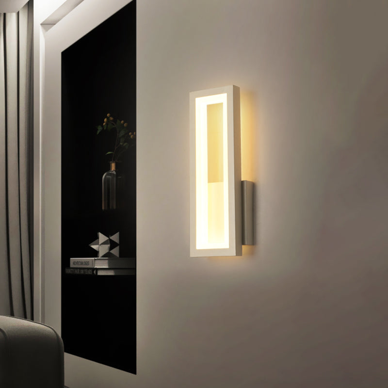 Rectangular Minimalist Led Metallic Wall Sconce Lamp In White/Black/Gold - White/Warm Light