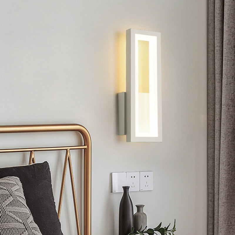 Rectangular Minimalist Led Metallic Wall Sconce Lamp In White/Black/Gold - White/Warm Light