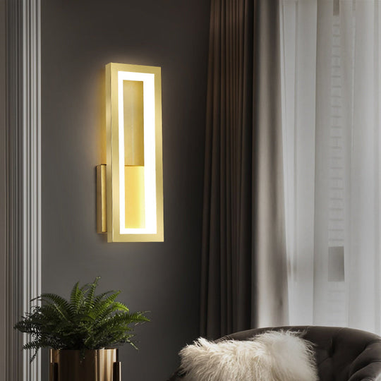 Rectangular Minimalist Led Metallic Wall Sconce Lamp In White/Black/Gold - White/Warm Light Gold /