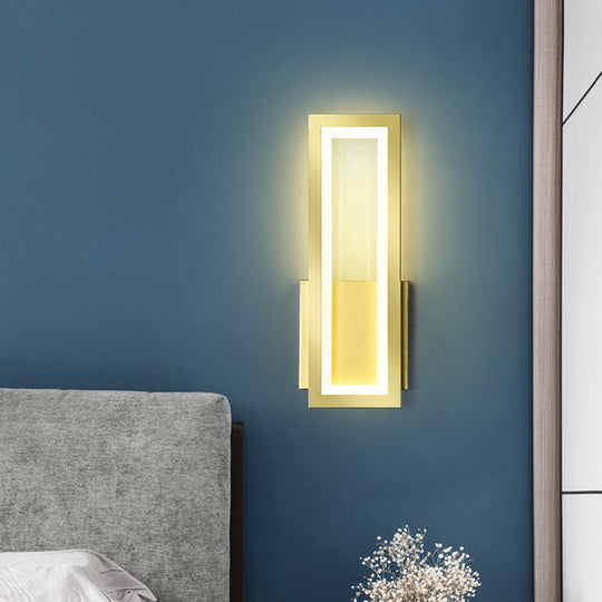 Rectangular Minimalist Led Metallic Wall Sconce Lamp In White/Black/Gold - White/Warm Light