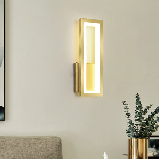 Rectangular Minimalist Led Metallic Wall Sconce Lamp In White/Black/Gold - White/Warm Light