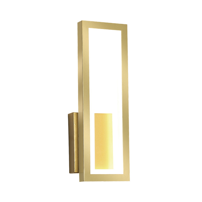 Rectangular Minimalist Led Metallic Wall Sconce Lamp In White/Black/Gold - White/Warm Light