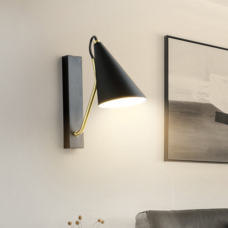 Modern Metallic Wall Lamp With Conic Design For Bedside - White/Black Finish 1 Head Black