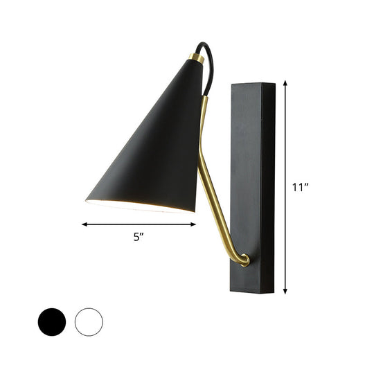 Modern Metallic Wall Lamp With Conic Design For Bedside - White/Black Finish 1 Head