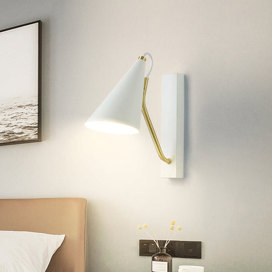 Modern Metallic Wall Lamp With Conic Design For Bedside - White/Black Finish 1 Head