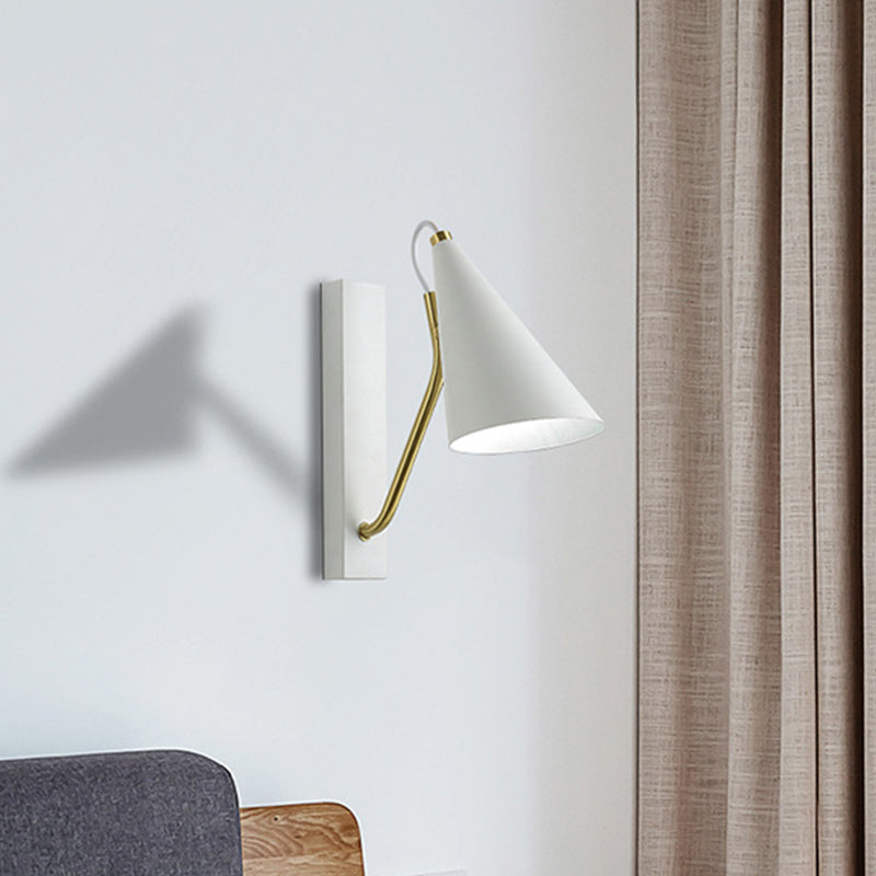 Modern Metallic Wall Lamp With Conic Design For Bedside - White/Black Finish 1 Head