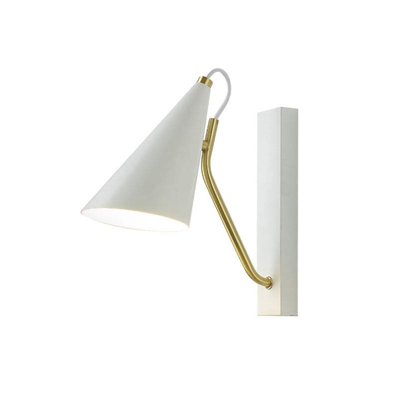 Modern Metallic Wall Lamp With Conic Design For Bedside - White/Black Finish 1 Head