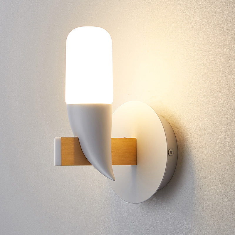 Modern Metal Led Bird-Like Wall Sconce In White And Wood - Bedside Lamp Fixture